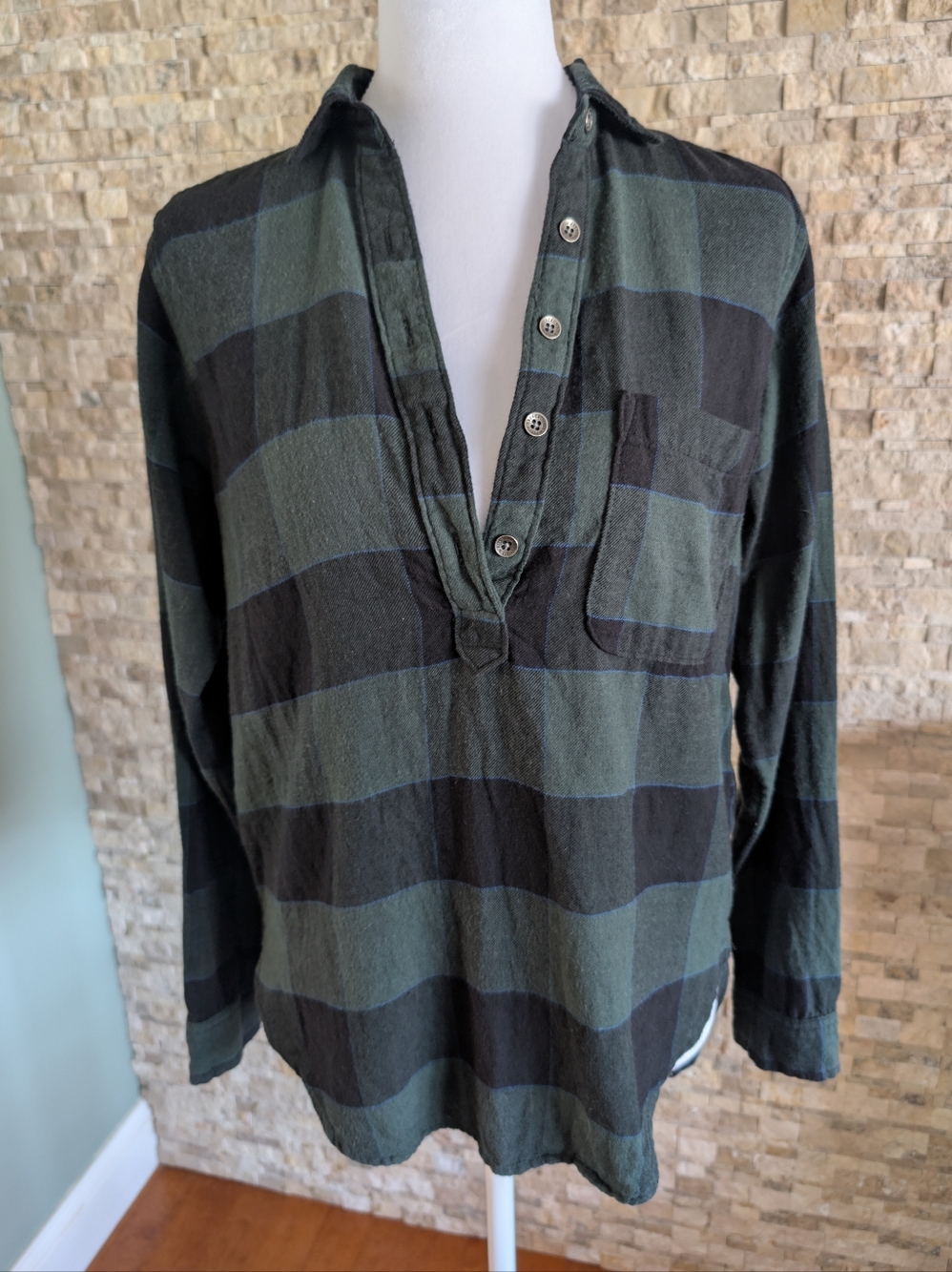 Abercrombie & Fitch Women's Plaid Flannel Henley Popover Tunic Top XS Preppy Y2K